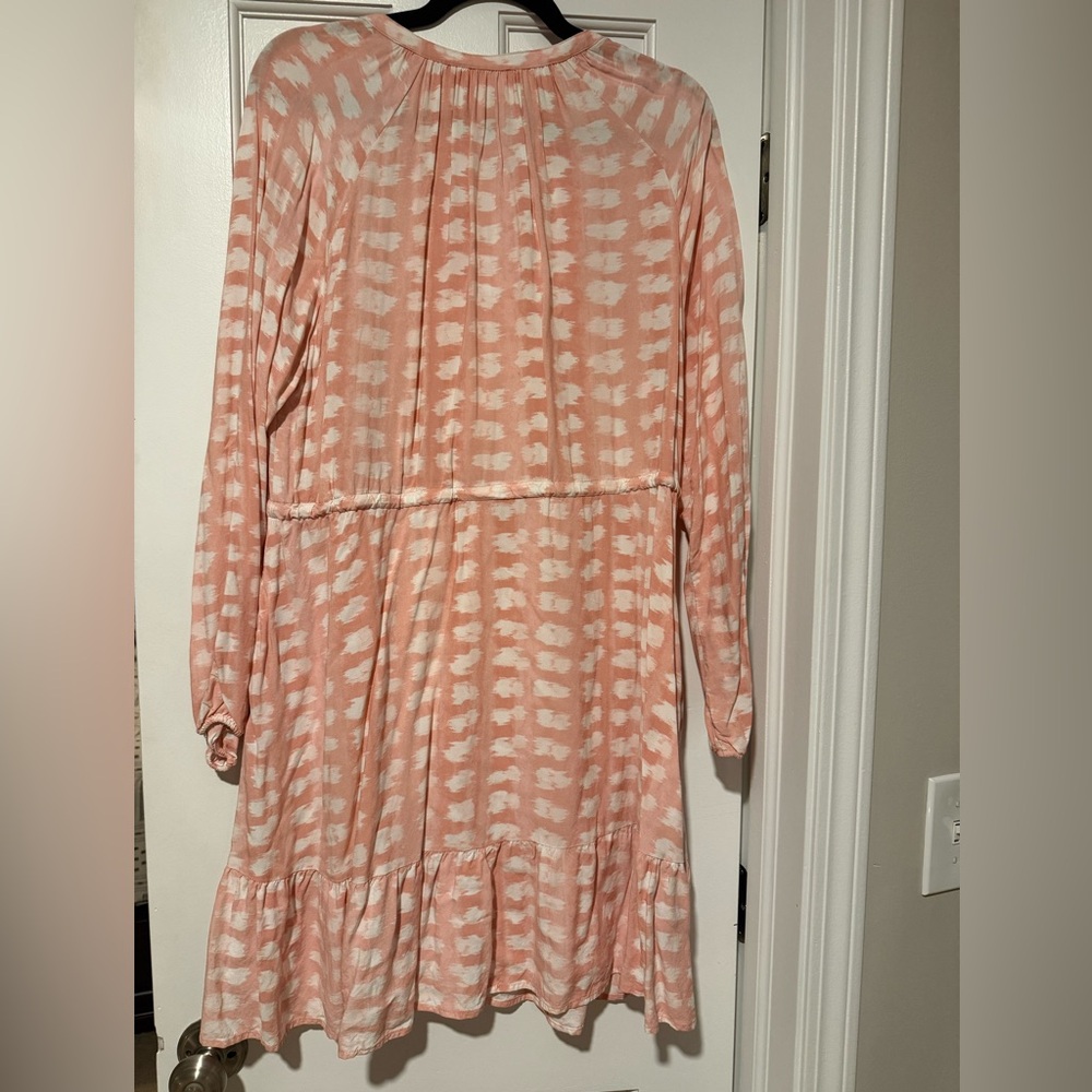Pink White Printed Peasant Dress Women’s Large - Picture 4 of 4